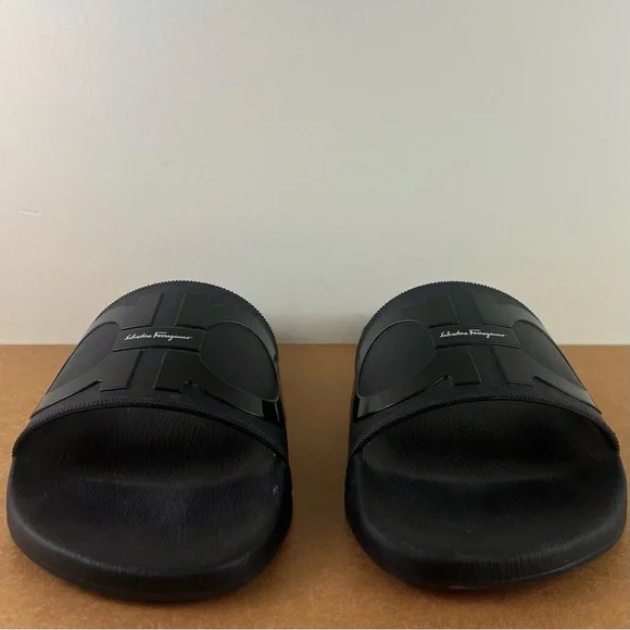 SALVATORE FERRAGAMO BLACK SLIDE SANDALS - Picture 11 of 13